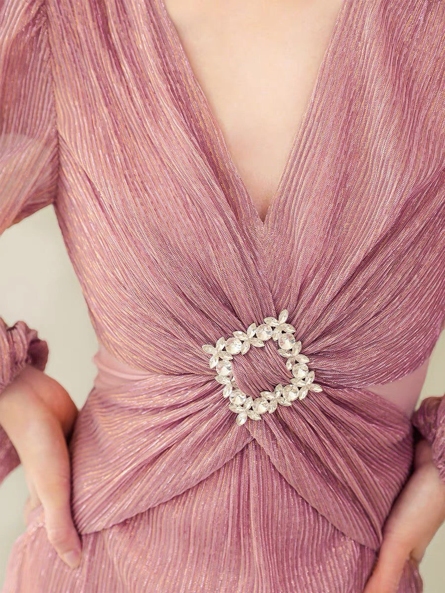 Textured Blouson Sleeve Mini Dress in Pink