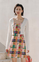 Load image into Gallery viewer, Floral Patchwork Tie Mini Dress in Multi
