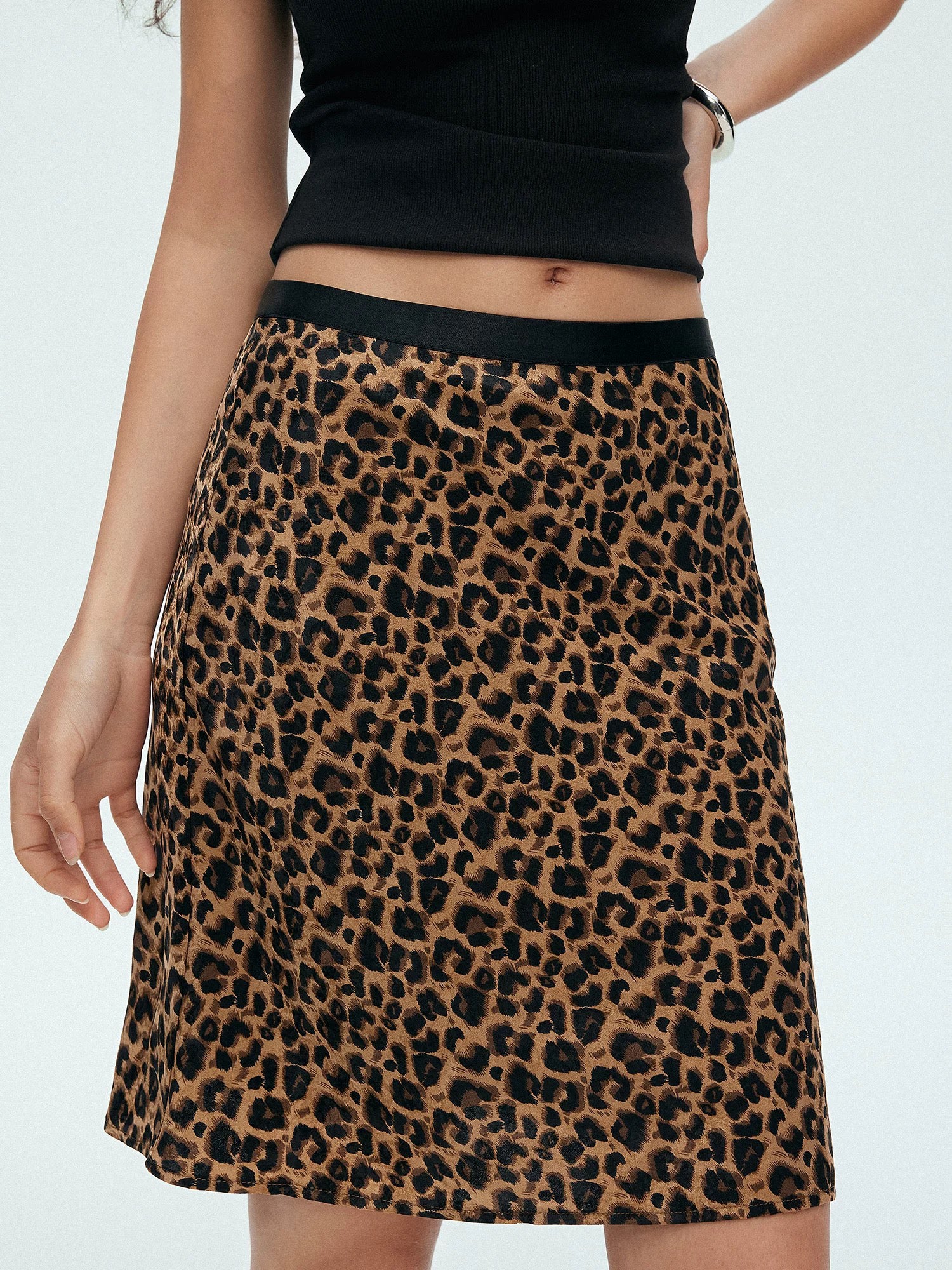 Leopard Print Mid Slip Skirt in Brown