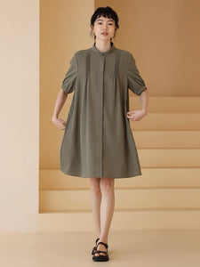 2-Way Twill Pleat Pocket Dress in Olive