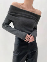 Load image into Gallery viewer, Off Shoulder Foldover Top in Grey
