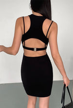 Load image into Gallery viewer, Cutout Back Buckle Bodycon Dress in Black
