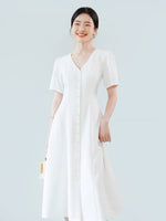 Load image into Gallery viewer, Button A-Line Midi Dress in White
