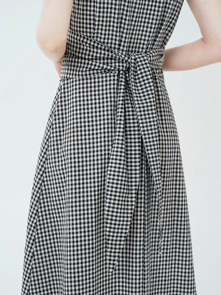 Checked Wrap Maxi Dress in Black/White