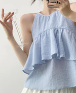 Load image into Gallery viewer, Textured Ruffle Top in Blue
