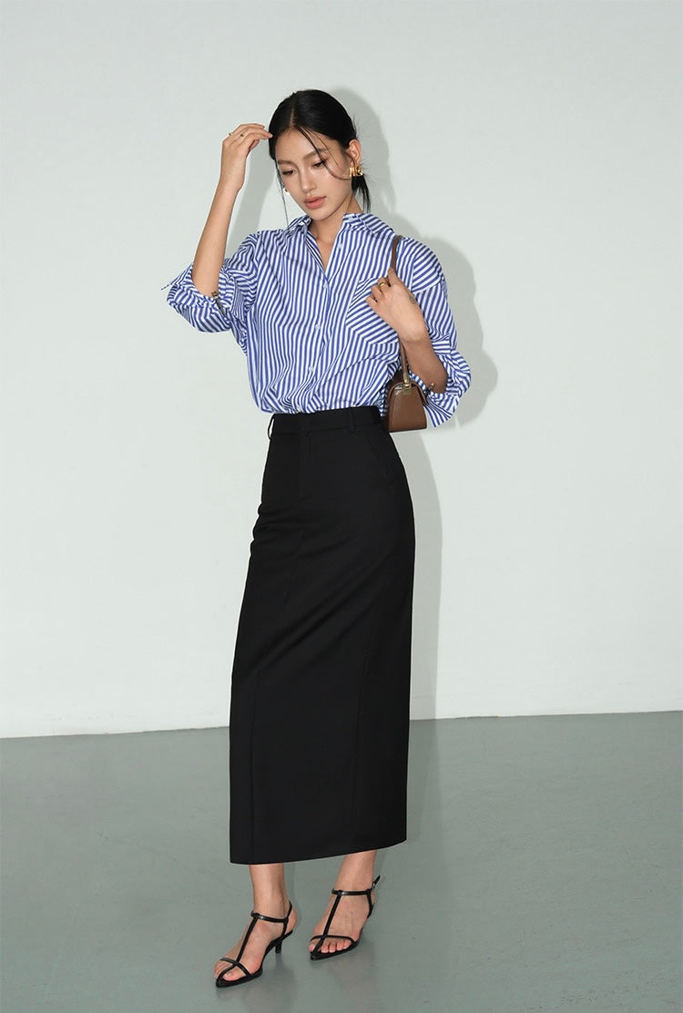 Midaxi Pocket Shift Skirt in Black