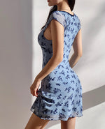 Load image into Gallery viewer, Floral Cap Sleeve Mini Dress in Blue
