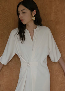 Mandarin Knot Shift Dress in Cream