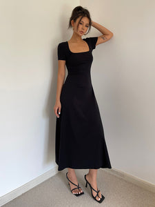 Short Sleeve Flare Maxi Dress in Black