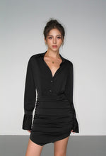 Load image into Gallery viewer, Satin Mini Shirt Dress in Black
