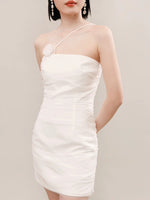 Load image into Gallery viewer, Bustier Shirring Mini Dress in White
