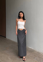 Load image into Gallery viewer, V Waist Tailored Maxi Skirt in Grey
