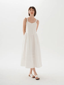 Pleated Cami Summer Dress in White