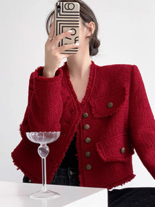 Fray Edge Tweed Jacket in Red