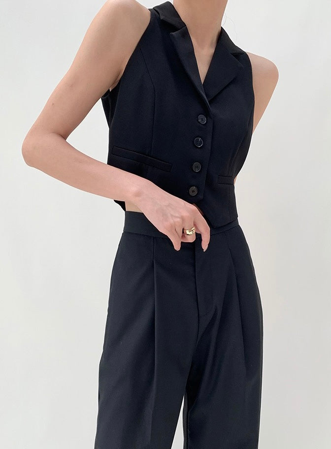 Lapel Button Vest in Black