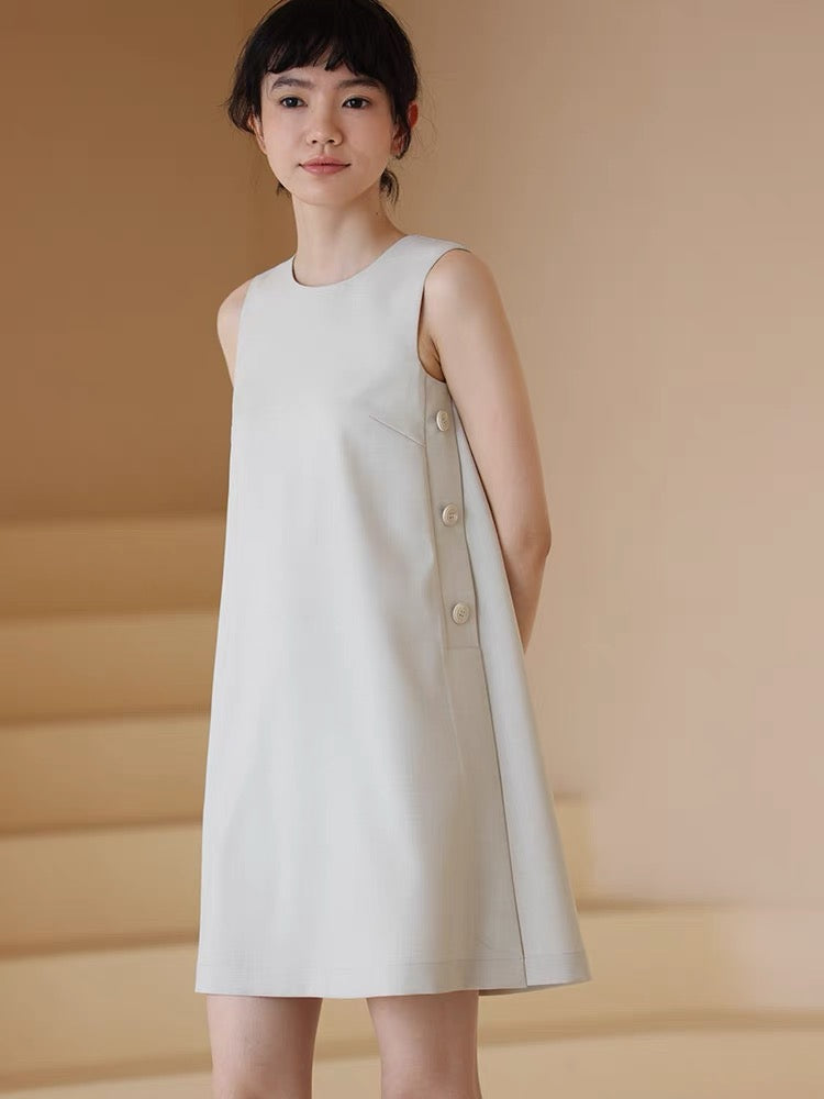 [Ready Stock] Side Button Shift Dress in Greige