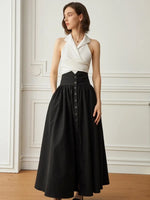 Load image into Gallery viewer, High Waist Button Pocket Maxi Skirt in Black
