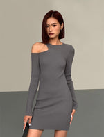 Load image into Gallery viewer, Cutout Long Sleeve Mini Dress in Grey
