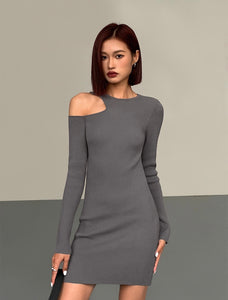 Cutout Long Sleeve Mini Dress in Grey