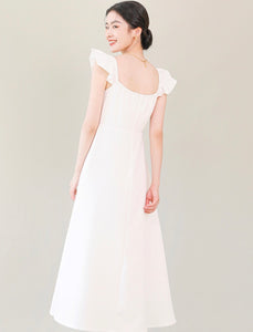 Flutter Sleeve A-Line Dress in White