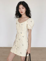 Load image into Gallery viewer, Floral Blouson Mini Dress in Yellow
