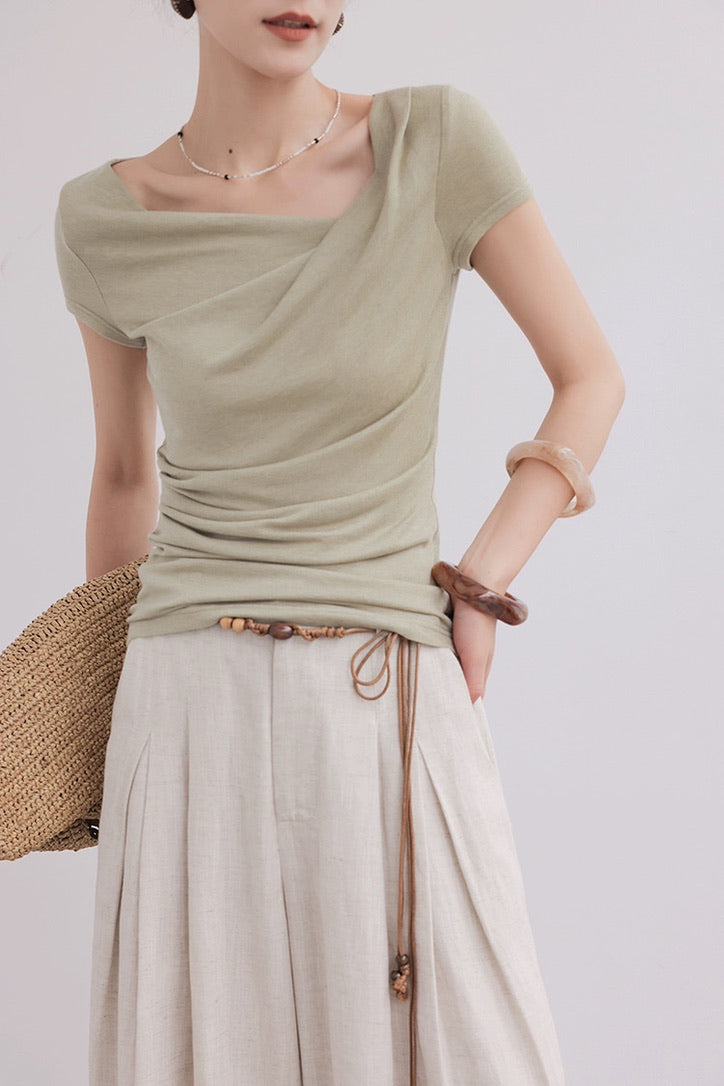 Tencel Blend Asymmetric Gathered Top [4 Colours]