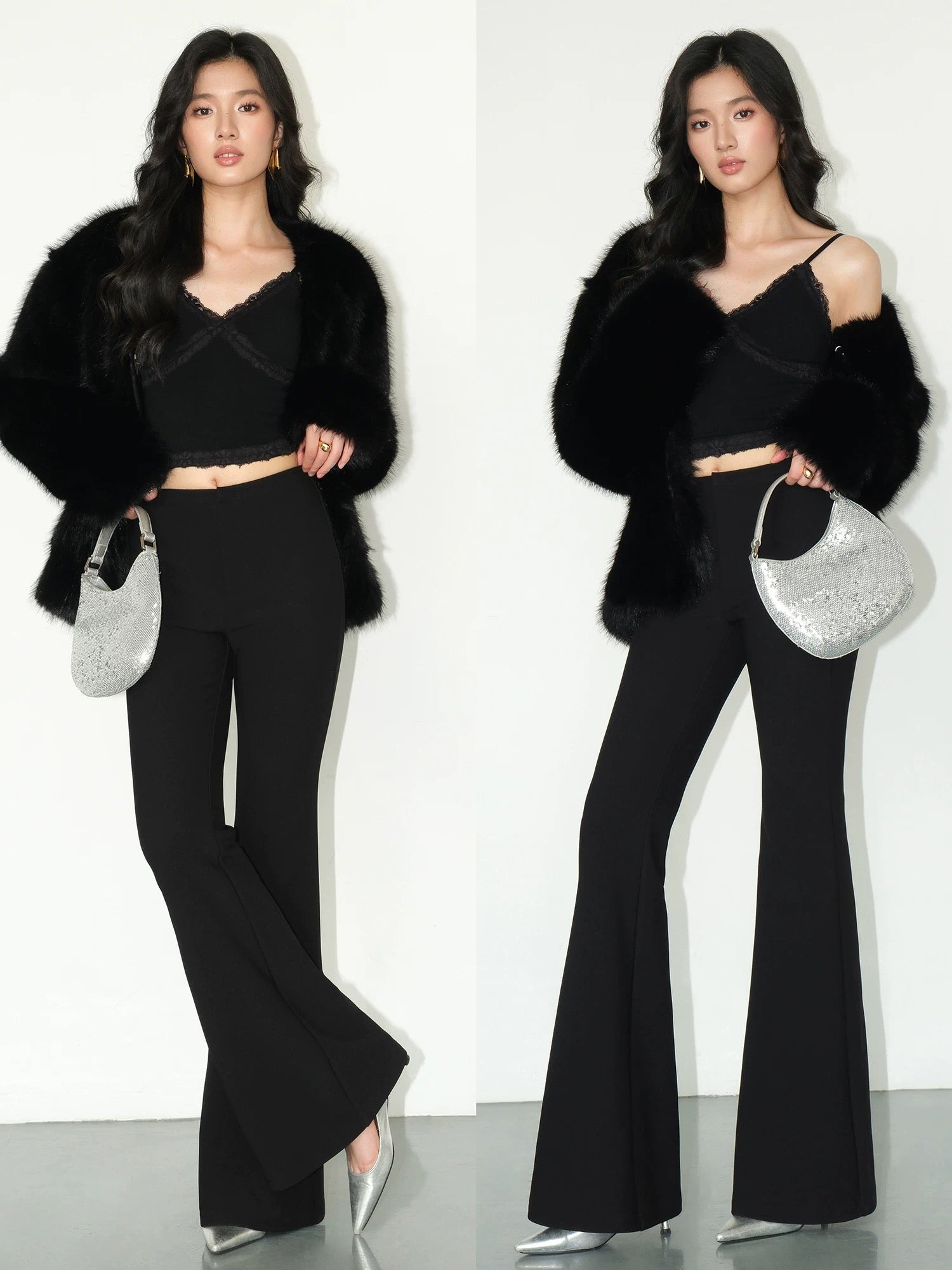 Trumpet Flare Stretch Trousers in Black