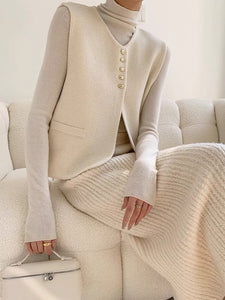 Knitted Sleeveless Vest in Cream