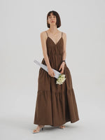 Load image into Gallery viewer, Tiered Cami Pocket Maxi Dress in Brown

