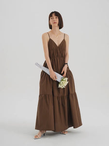 Tiered Cami Pocket Maxi Dress in Brown