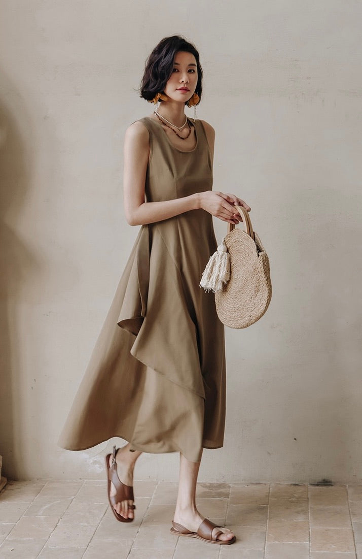 Asymmetric Layered Dress in Latte