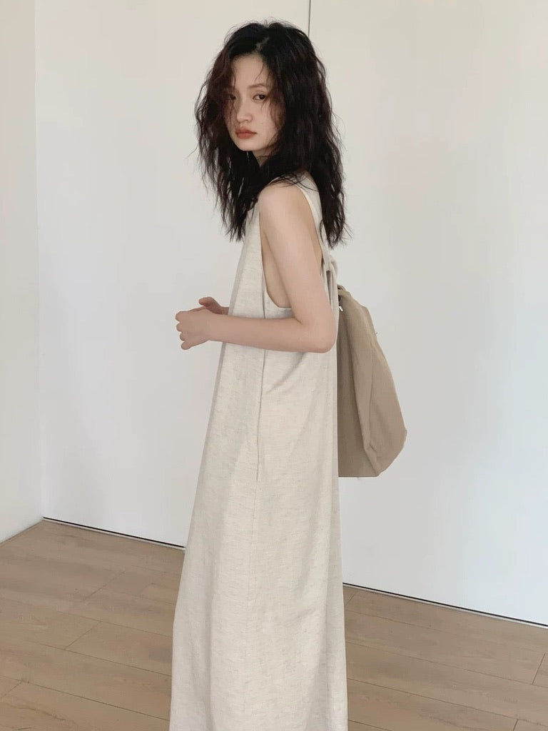 Twist Back Pocket Maxi Dress in Off White