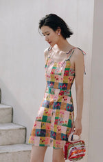 Load image into Gallery viewer, Floral Patchwork Tie Mini Dress in Multi
