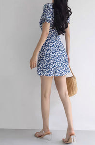 Lipari Floral Blouson Mini Dress in Blue