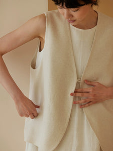 Cotton Linen Pocket Vest in Cream