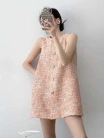 Load image into Gallery viewer, Tweed Button Mini Pocket Dress in Orange

