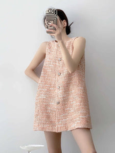 Tweed Button Mini Pocket Dress in Orange