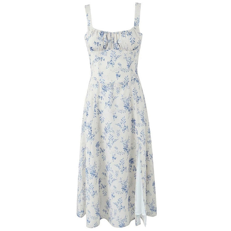 Livy Floral Dress in White/Blue