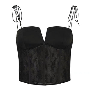 Sheer Lace Bustier Cami Top in Black