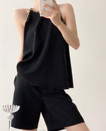 Load image into Gallery viewer, Braid Edge Satin Camisole Top in Black
