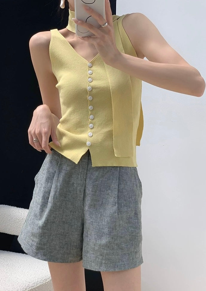 Knit Button Top + Neck Tie [2 Colours]