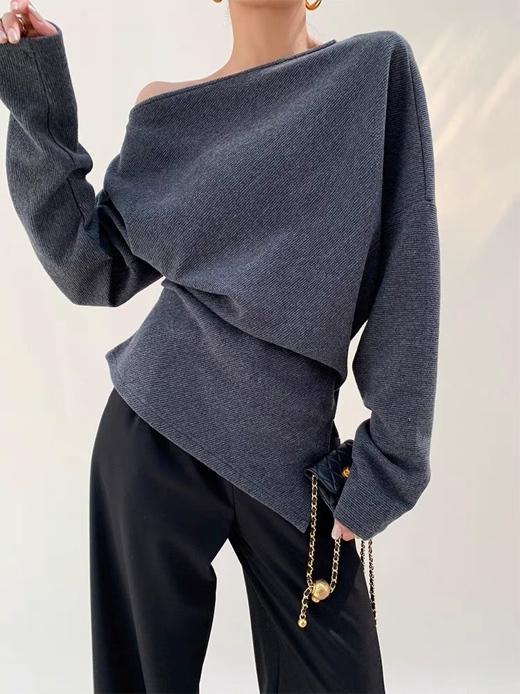 Relaxed Toga Slit Sweater in Grey