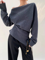 Load image into Gallery viewer, Relaxed Toga Slit Sweater in Grey

