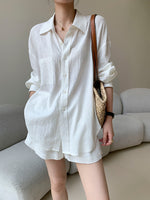 Load image into Gallery viewer, Cotton Linen Shirt + Shorts Set in White
