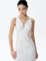 Load image into Gallery viewer, Embroidered Floral Mermaid Midi Dress in White
