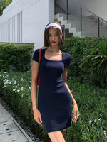 Load image into Gallery viewer, Stretch Bodycon Tee Dress in Navy
