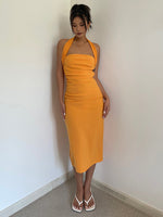 Load image into Gallery viewer, Halter Bodycon Midi Dress in Yellow
