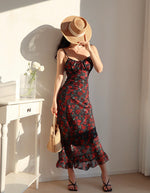 Load image into Gallery viewer, Scarlette Floral Drop Back Maxi Dress in Black/Red
