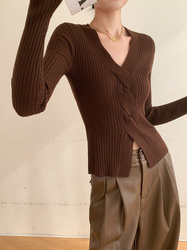 Ribbed Braid Top in Brown