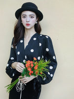 Load image into Gallery viewer, Polka Dot Blouson Sleeve Blouse in Black
